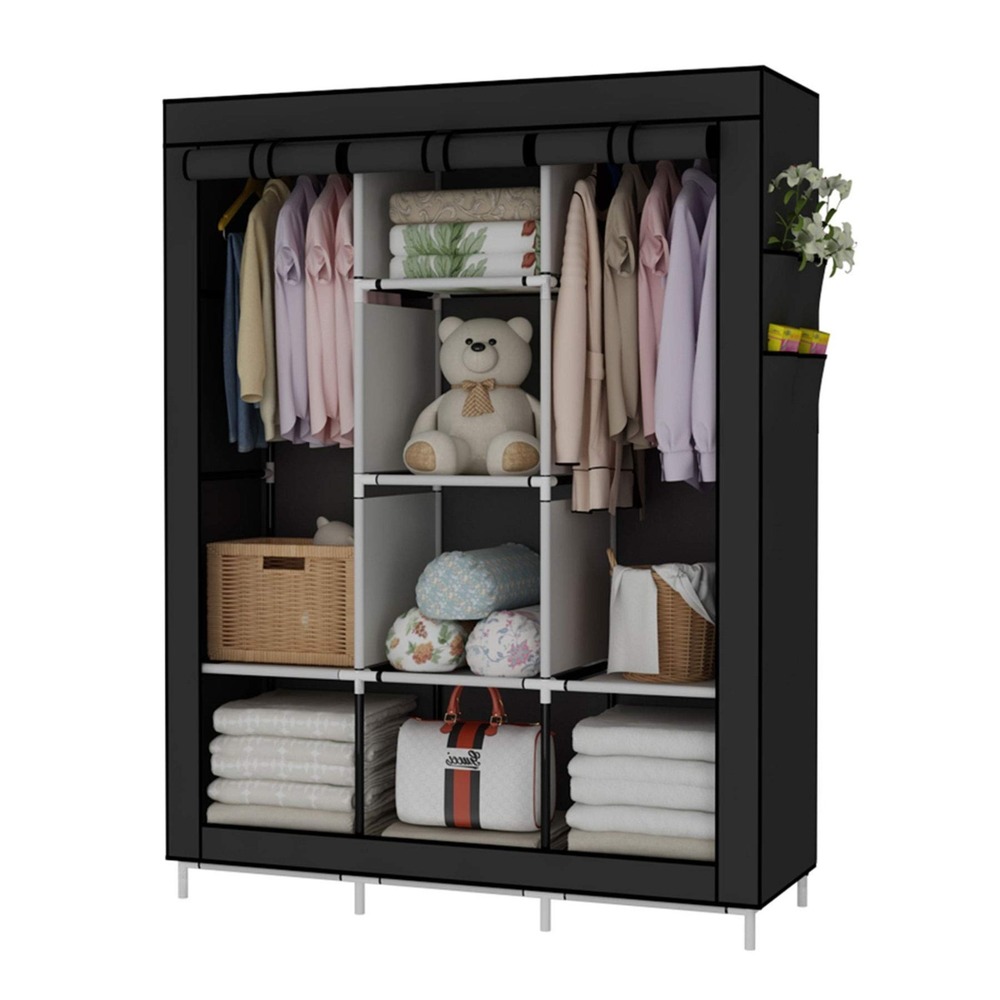 Portable‎ Wardrobe Closet Clothes Organizer Non-Woven Fabric Cover, Black.